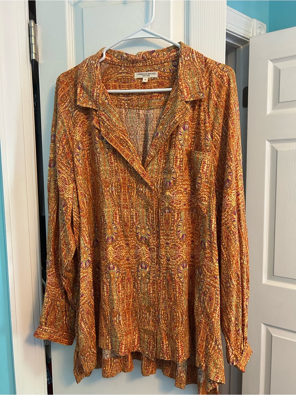 Christian Siriano Orange Paisley Button-Down Blouse